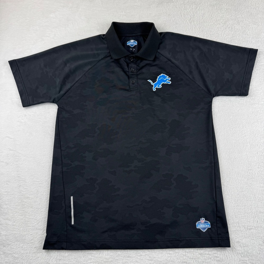 G-III NFL Scouting Combine Detroit Lions Mens Small Black Camo Performance Polo